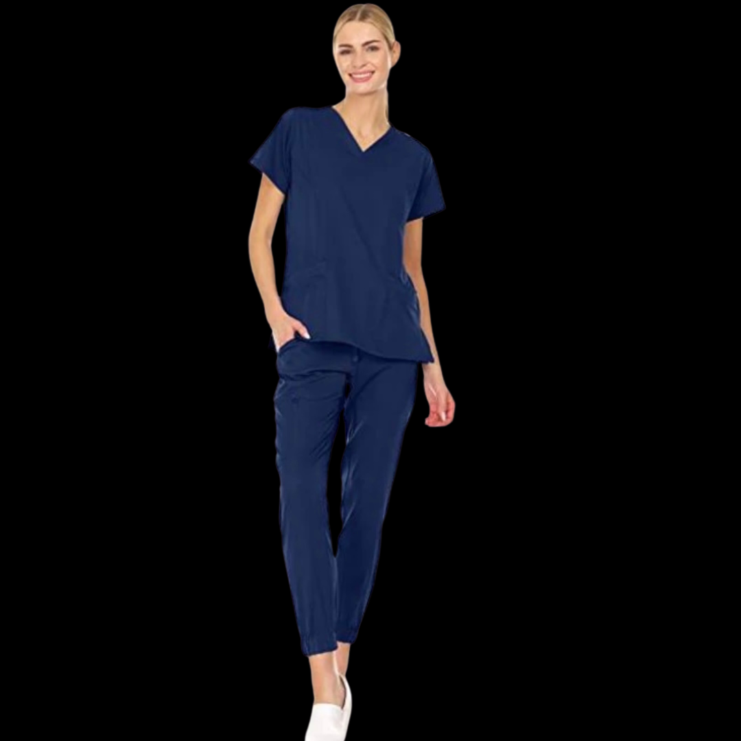 Navy Blue Jogger Scrub Set